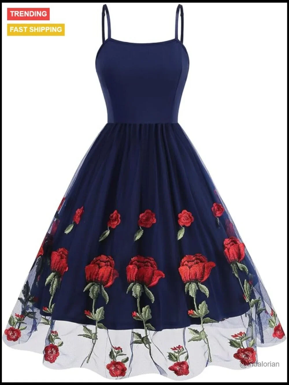 Spaghetti Strap Floral Embroidered Tulle Prom Cocktail Party Dress
